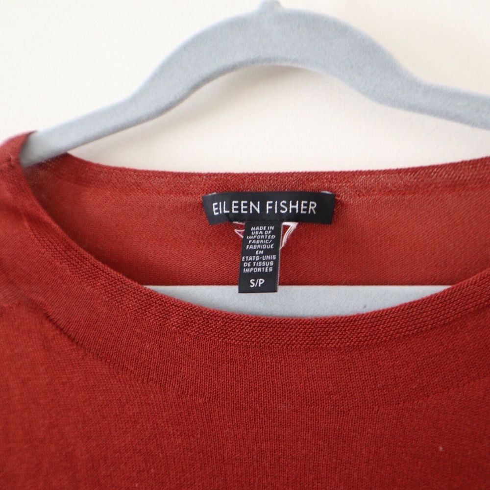 Eileen Fisher Size S Seamless Sleek Tencel Knit Jewel Neck Top Rust Copper Red - Picture 4 of 10